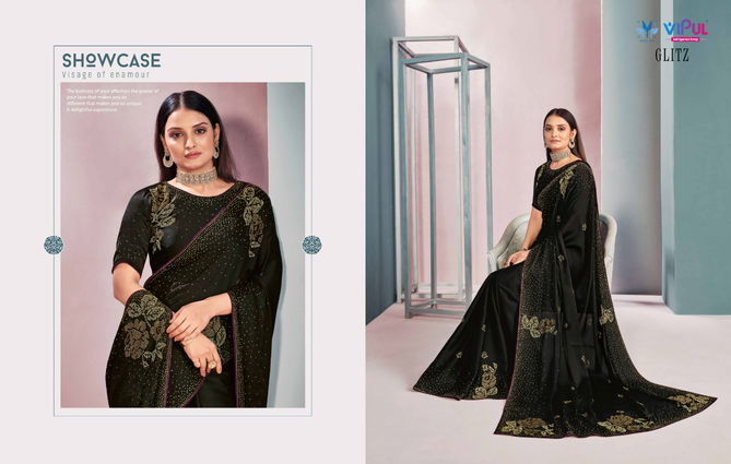 Vipul Glitz Fancy Stylish Party Wear Satin Designer Latest Saree Collection